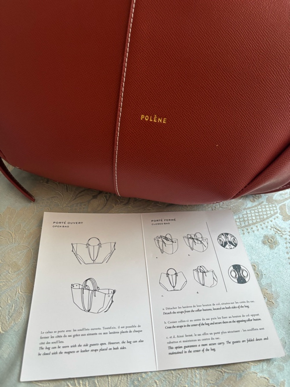 Large Pole’ne Leather Tote Bag in Cognac brown - Picture 5 of 8